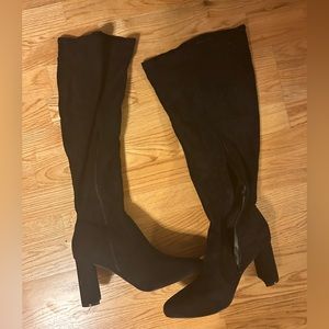 Black Faux Suede Wide Calf Boots